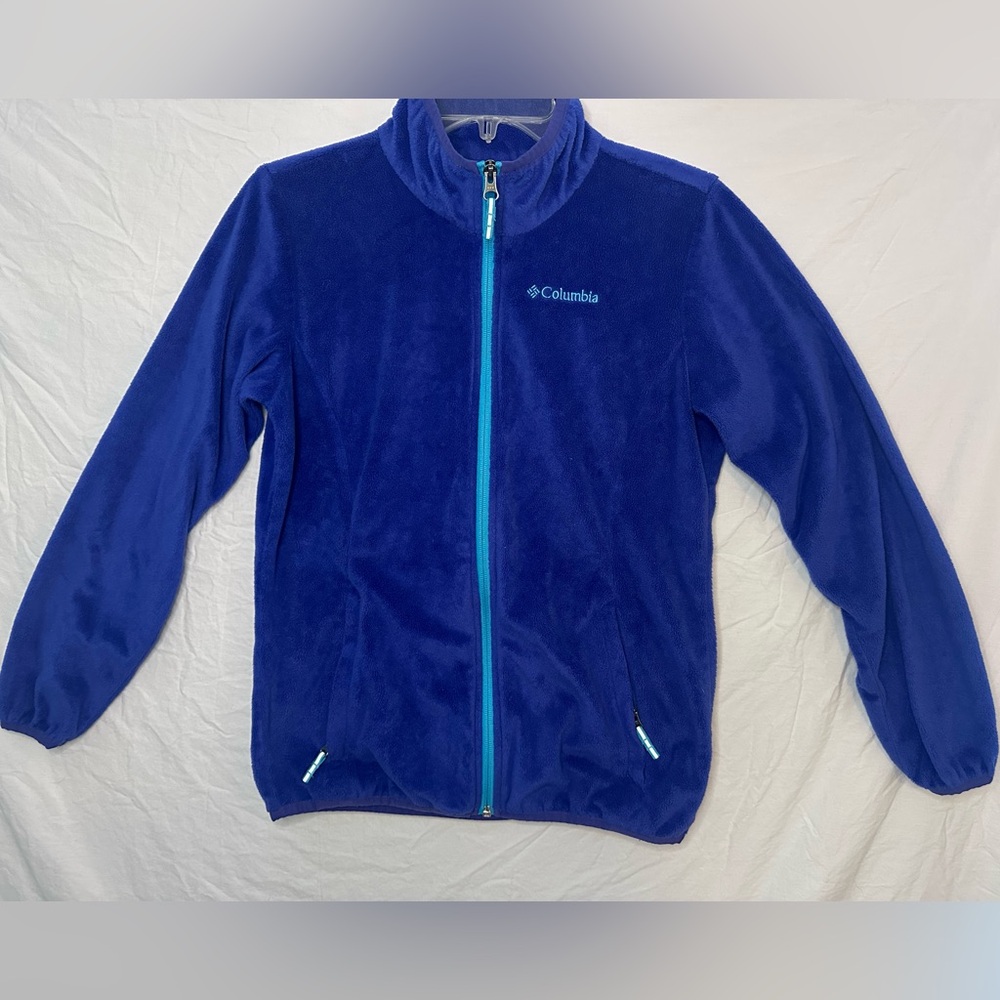 Columbia Youth Large Blue Full Zip Fleece Jacket Teal Zipper